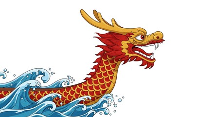 Dragon Boat Festival (June 10)*  
   Stylized dragon boat prow with flowing water lines. Red and gold accents, sharp geometric waves.