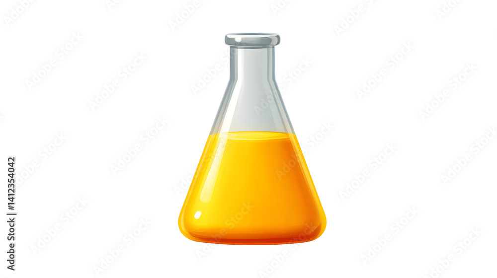 Poster a transparent laboratory flask filled with vibrant yellow liquid, symbolizing science and experiment