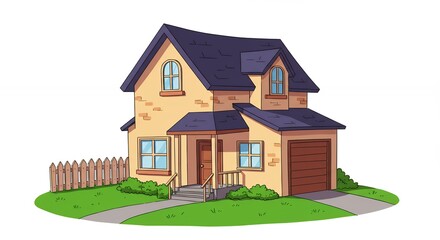 Cute two story house illustration for real estate and design projects