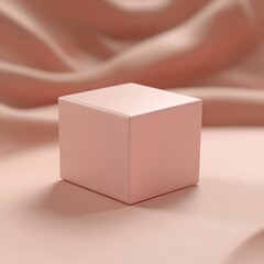 Fototapeta premium Minimalist Pink Cube Presentation Stage for Product Display with Soft Fabric Background Texture