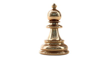 A polished golden chess piece, resembling a king, set against a clean white background.