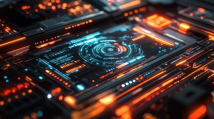 Obraz premium Futuristic Circuit Board with Glowing Details