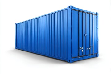 Blue shipping container, isolated on white background