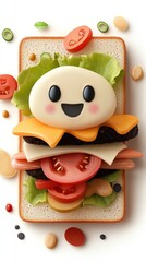 Cute smiling sandwich with colorful toppings.