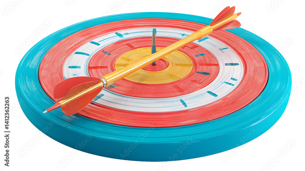 Poster a colorful dart arrow resting on a vibrant target, symbolizing precision and focus.