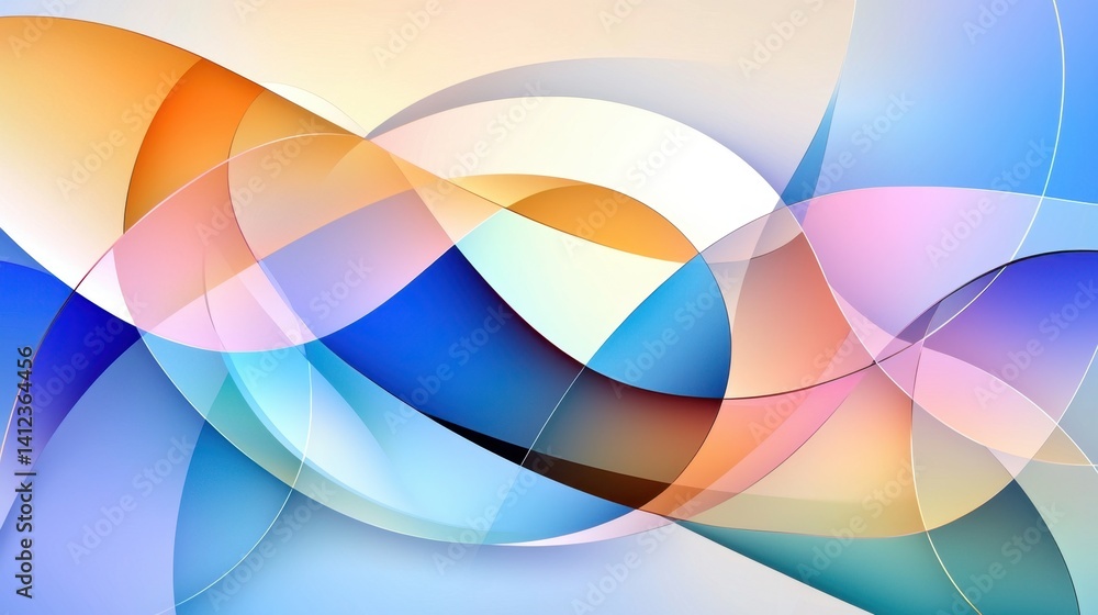 Poster soft overlapping blue shapes in layered translucent style
