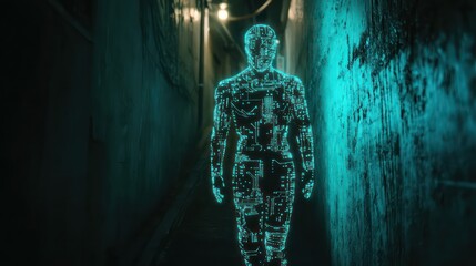 Ethereal figure in dark interior