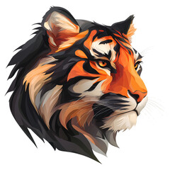 Fototapeta premium Png of A fierce tiger gazing intently, showcasing its vibrant orange and black fur in a captivating and artistic display.