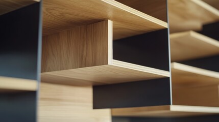 Fototapeta premium Carpenter creating wooden shelves for an office space. Featuring precision and creativity