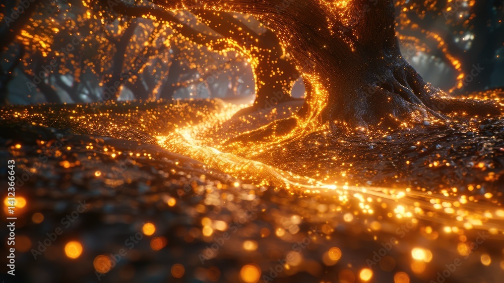 Poster abstract of seamless pattern magical star emit light in natural scene or sparkling particles on natu