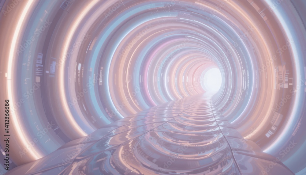 Poster exploring a futuristic light tunnel an immersive digital experience in a vibrant environment from a 