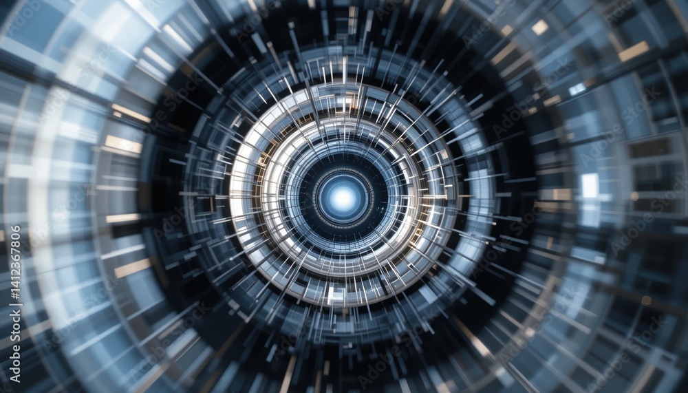 Poster exploring the dynamic motion of digital spirals virtual space abstract visualization futuristic envi