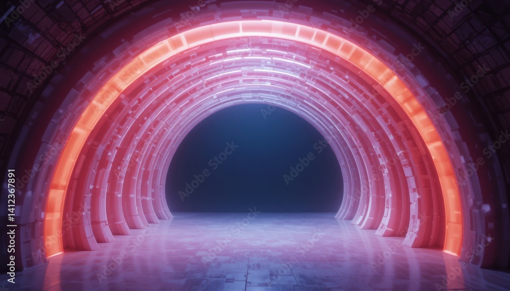 Poster dynamic light tunnel installation futuristic environment 3d visualization abstract concept immersive