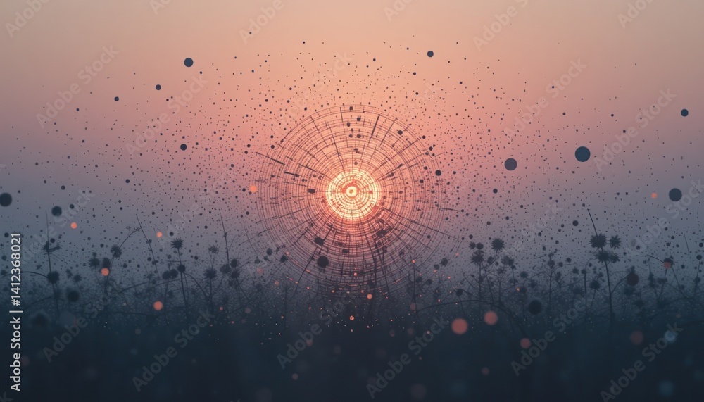 Aufkleber mysterious spiderweb glimmering at dawn nature scene digital art serene environment close-up view ca