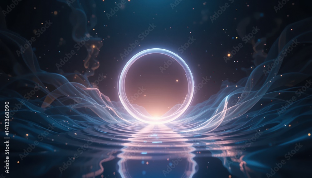 Poster creating ethereal light patterns on water surfaces digital art fantasy setting dreamlike environment