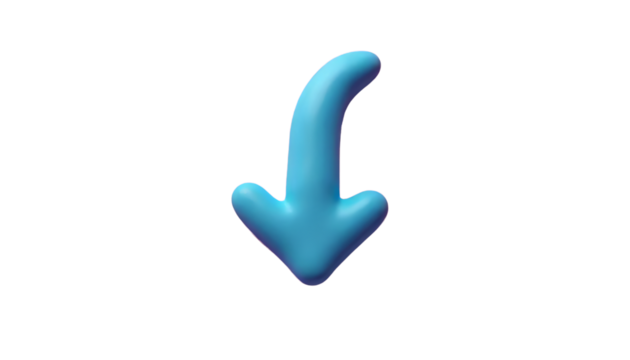 3D Blue Arrow Pointing Down, Transparent Background. Directional Icon.
