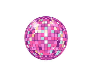 Pink disco ball hanging with confetti, celebrating a party or festive event.