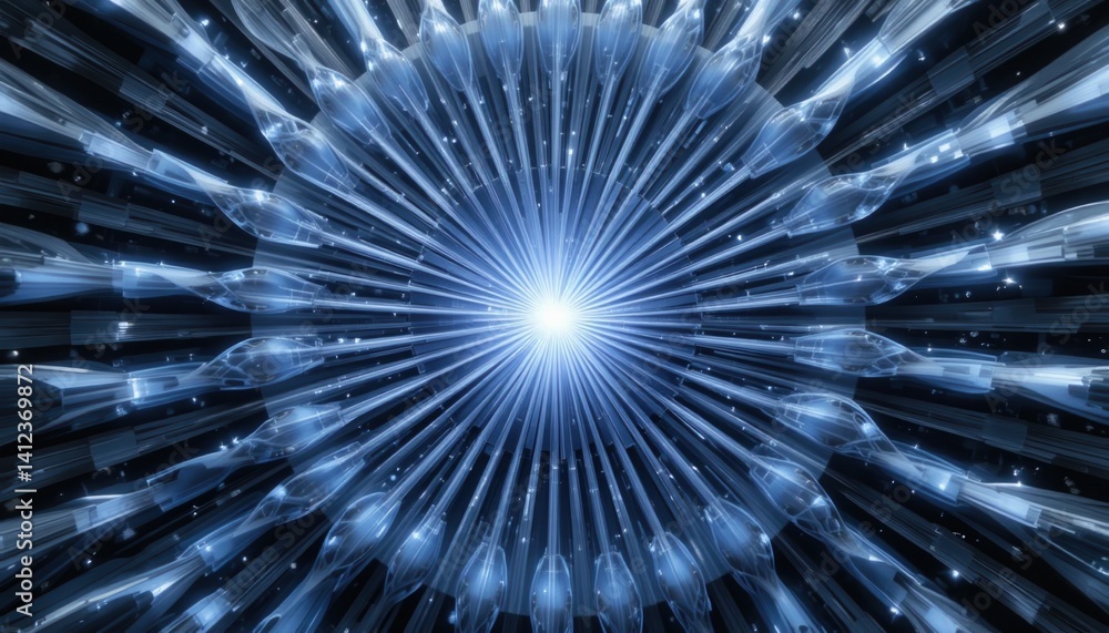 Poster dynamic energy burst visualization abstract art digital animation virtual environment central perspe