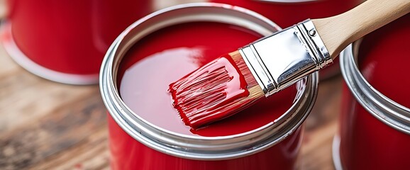 Red Paint Cans with Brush