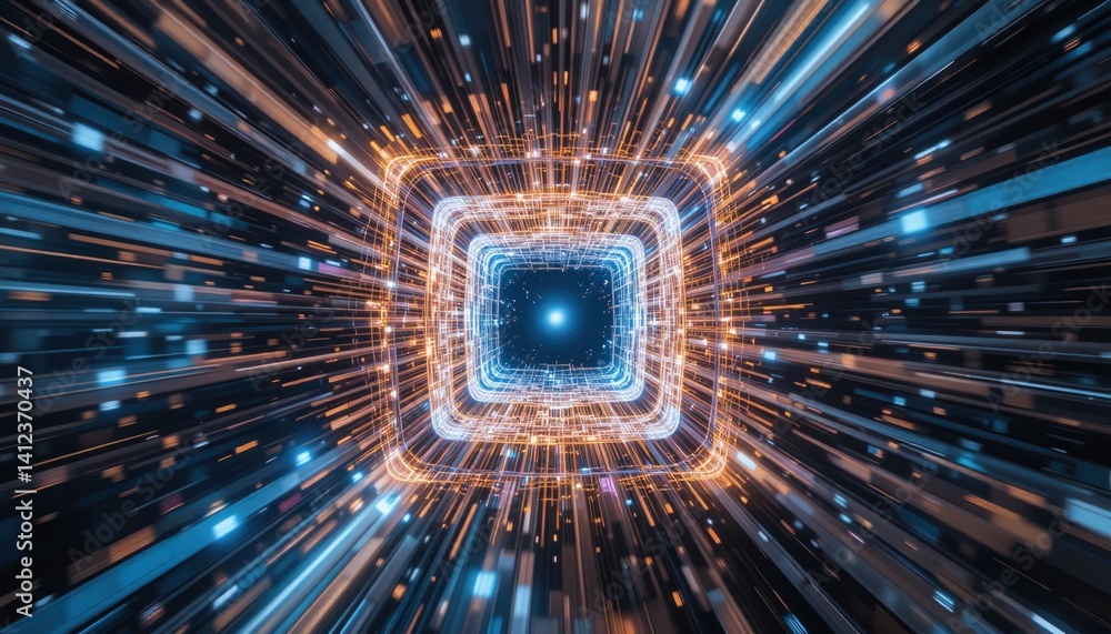 Poster dynamic energy burst virtual space digital art futuristic environment abstract viewpoint motion conc
