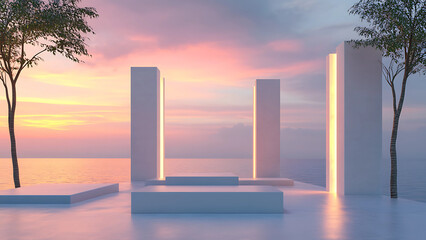 Turn every gaze into a moment—this podium with a beach sunset vibe creates a serene, romantic stage for your most captivating campaigns.