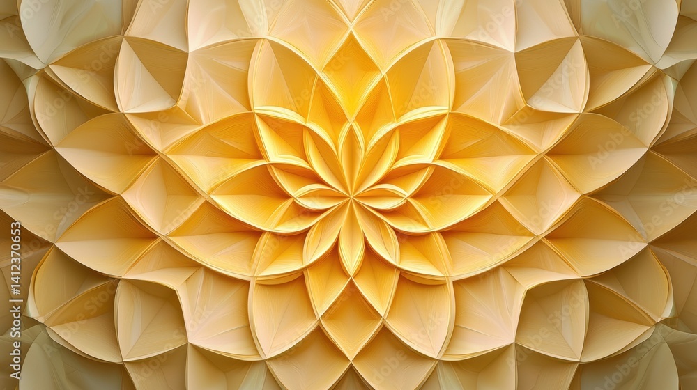 Poster yellow polygonal pattern with smooth light transitions