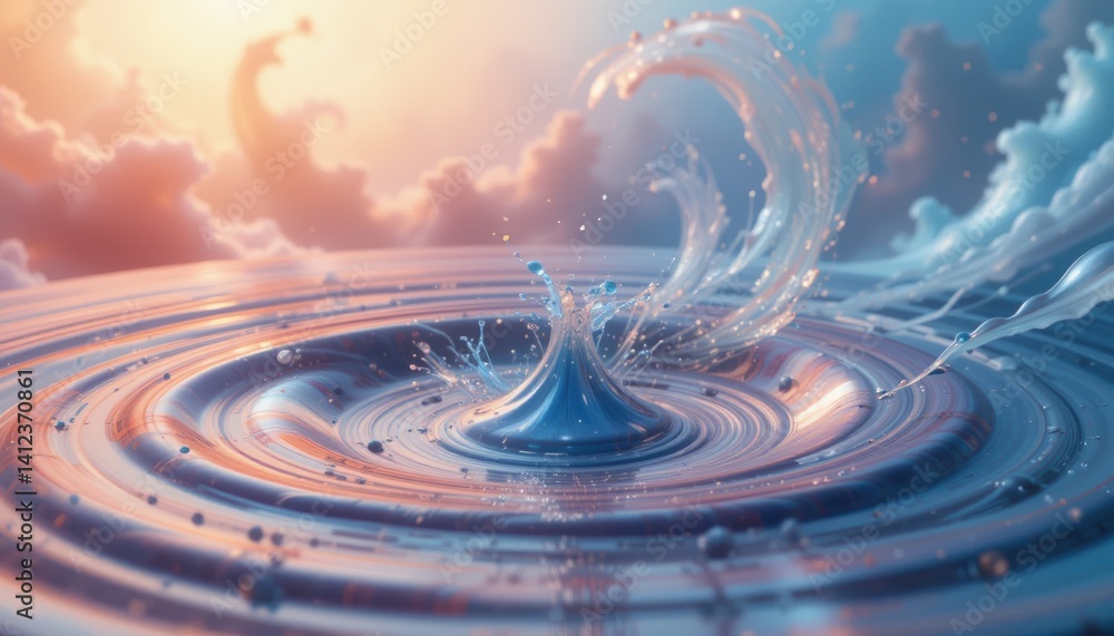 Poster dynamic water splash action serene nature setting digital art calm environment close-up view fluid m