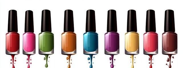 A banner design is formed by dripping multiple nail polish colors onto a clean white background