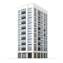 Modern city apartment building, isolated, white background, architectural design, real estate
