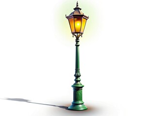 Fototapeta premium Panoramic Street Light Photography, White Background, Cityscape Lighting, Urban Night Scene, Isolated Streetlamp, Electric Pole, Road Lighting, Public Illumination