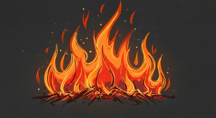 Bright orange flames dancing on dark background create a striking visual representation of fire and warmth Generative AI