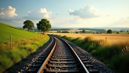 Fototapeta premium Railway track curving through British countryside, line, england