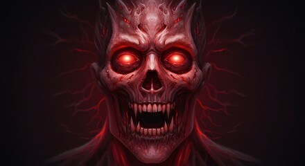 Eerie glowing skull with red eyes and dark background gives an unsettling impression of horror and darkness Generative AI