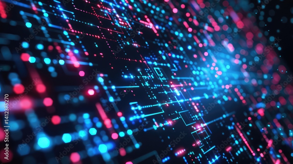Poster abstract of complex vibrant pixel effect in tech background with cyber and glitch texture express my