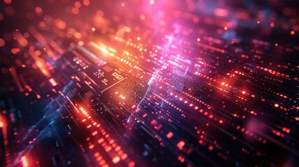 Obraz premium Abstract digital shape or line of technological cyber style particle design connect in surreal electric style shape designing. High tech scene express mysterious pattern perfect for wallpaper. AIG53.