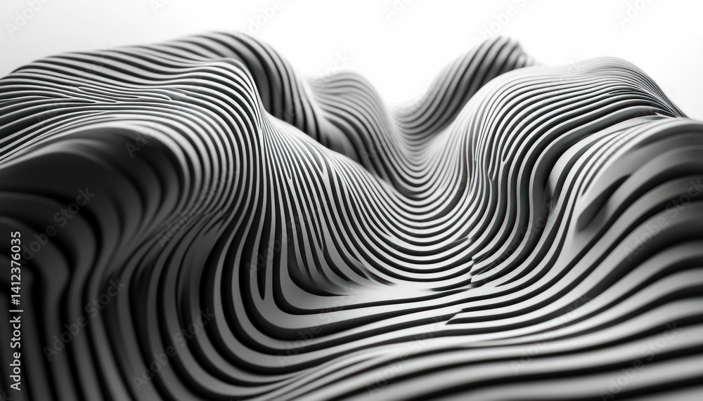 Poster monochrome undulating stripes create a dynamic topography abstract pattern