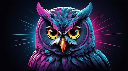 Obraz premium A futuristic pop art owl logo with glowing neon eyes and 3D effects
