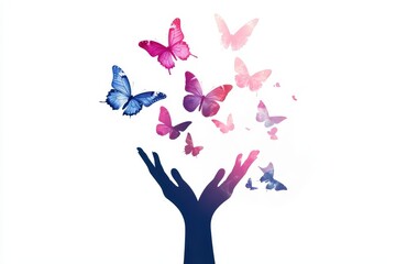 Stress Relief Icon A figure releasing butterflies from their hands, symbolizing freedom from stress and mental health recovery