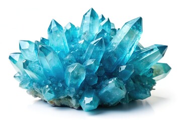 Fototapeta premium Ajoite Quartz Cluster, Blue Quartz Crystal, Gemstone, Mineral Specimen, Deep Depth of Field, High Resolution, White Background, Single Cluster, Rare Mineral, Collector's Item, Polished Stone,