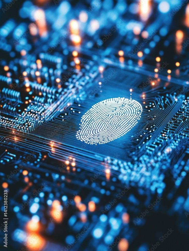 Poster biometric authentication: secure fingerprint identity on high-tech circuit board