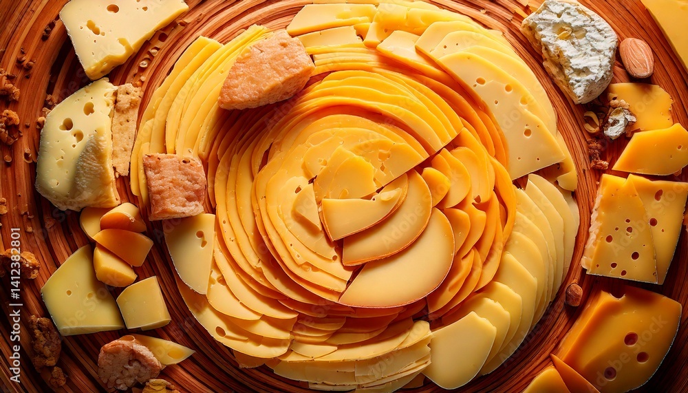 Poster layered slices of different cheeses arranged in overlapping circles, producing a warm-toned abstract