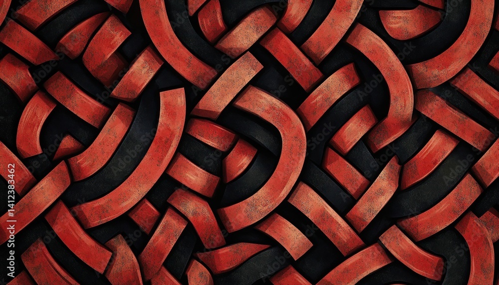 Aufkleber interwoven curves with red and black abstract, creating a captivating texture