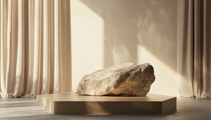 Natural stone display podium in a minimalist setting