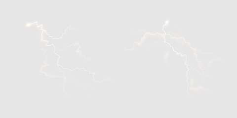 Abstract glowing lightning bolts with soft white electric discharge on transparent background. Suitable for thunder effects, energy overlays, or sci-fi electric designs.

