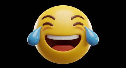 Bright and cheerful laughing emoji with tears highlighting joy and happiness on a black background Generative AI
