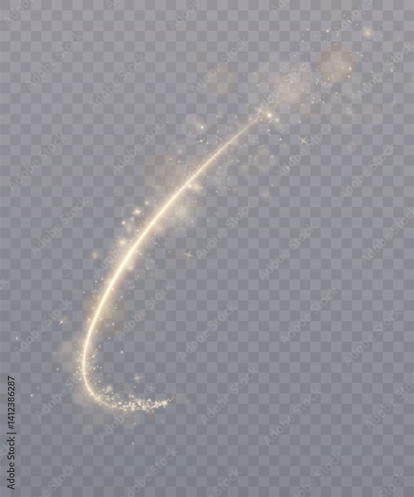 Poster magic golden swirl for web design and decoration. golden magic comet with many sparkling bright shim