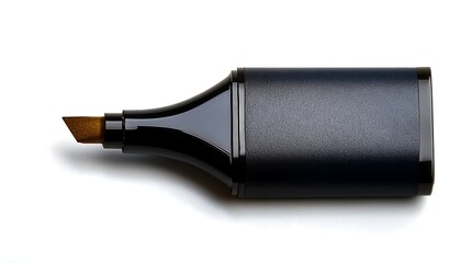 Black marker with wide chisel tip on white background for art, design, and stationery projects