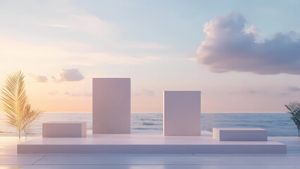 Let your product bask in the beauty of a beachside sunset—this stunning podium brings calm, color, and a touch of magic to your display.