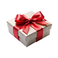 Obraz premium Stylishly wrapped gift box featuring a shiny red bow, ideal for holiday, birthday, and special occasion gifting