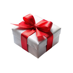 Classic wrapped gift with a satin red bow on Transparent Background, capturing holiday spirit and elegance